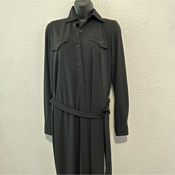 Y2K Maxi Shirt Dress Andrea Jovine Black long Sleeve Button Up Stretch Relaxed S - Picture 3 of 16
